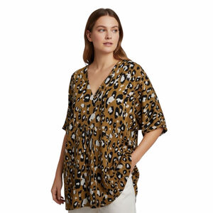 Womens Leopard Tunic Top Size 2X Brown Eclectic Boho Animal Print Flowy Comfy